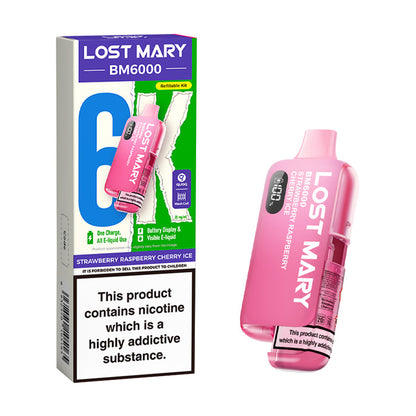 Strawberry Raspberry Cherry Ice Lost Mary BM6000 Prefilled Pod Kit and Box