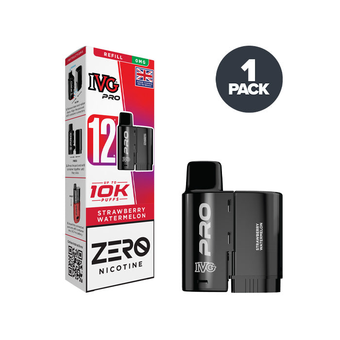 0mg Strawberry Watermelon IVG Pro 12 Refill Pack and Box