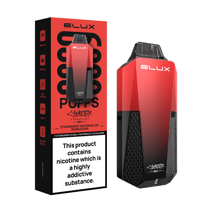 Strawberry Watermelon Bubblegum Elux Cyberover 6K Prefilled Pod Kit and Box