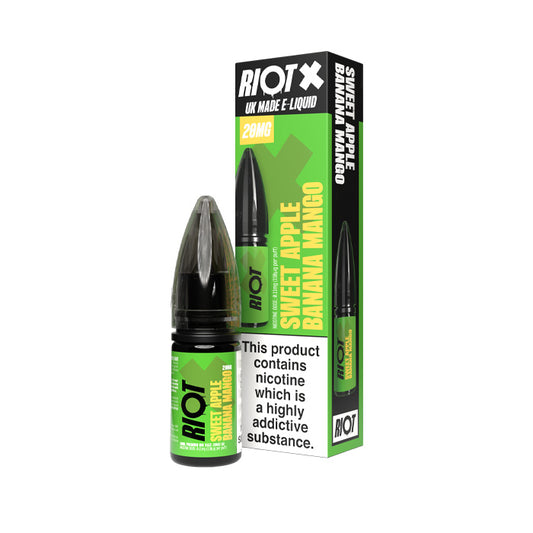 Sweet Apple Banana Mango Riot X 10ml Nic Salt E-Liquid and Box