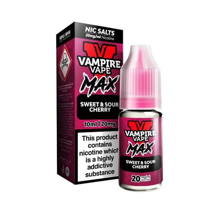 Sweet & Sour Cherry Vampire Vape Max 10ml Nic Salt and Box