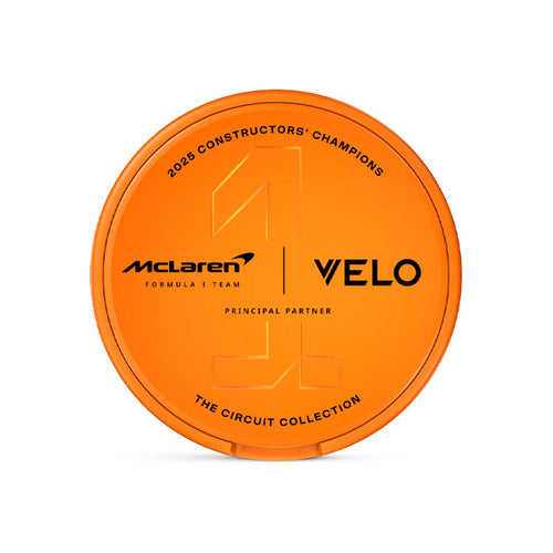 Tub of McLaren Circuit Collection Smooth Papaya Velo Slim Nicotine Pouches