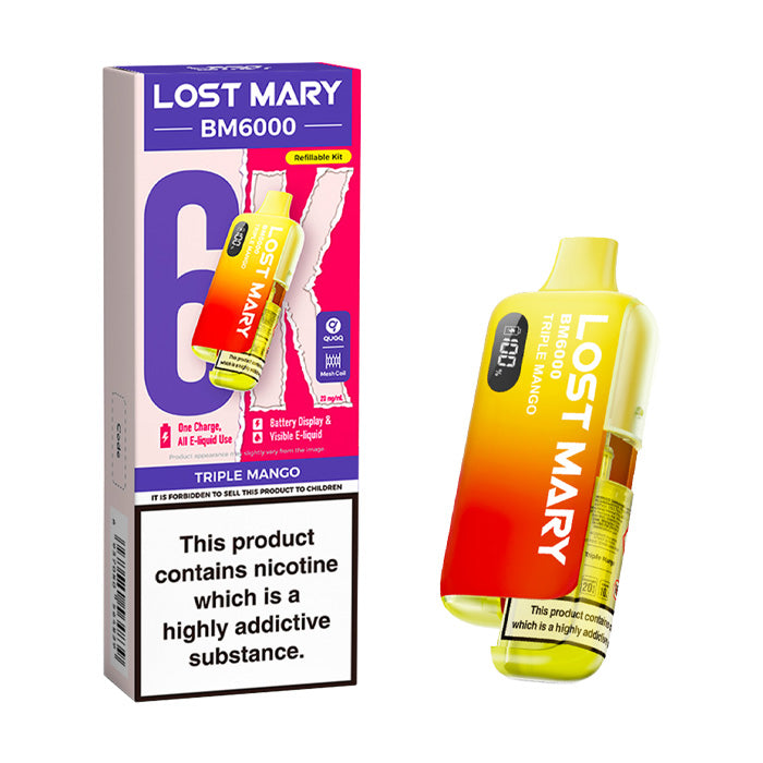 Triple Mengo Lost Mary BM6000 Prefilled Pod Kit and Box