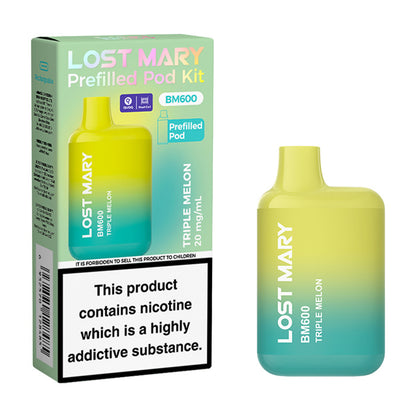 Triple Melon Lost Mary BM600 Prefilled Pod Kit and Box