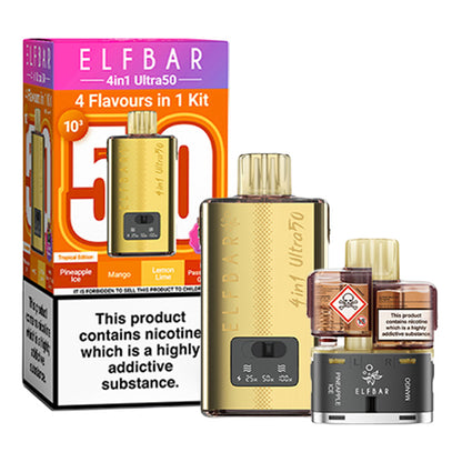 Tropical Edition Elf Bar 4 in 1 Ultra 50 Prefilled Pod Kit and Box