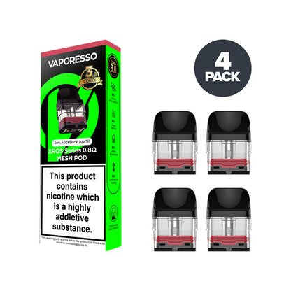 Four Vaporesso Xros Corex 3.0 0.8Ω Pods with a Box