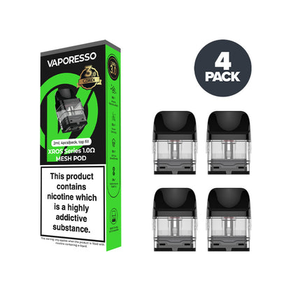 Four Vaporesso Xros Corex 3.0 1.0Ω Pods with a Box