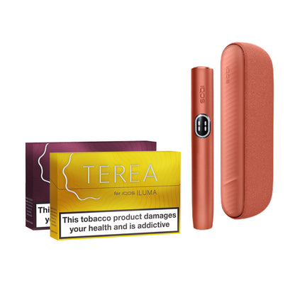 Vivid Terracotta IQOS ILUMA-i Kit with two packs of TEREA tobacco sticks