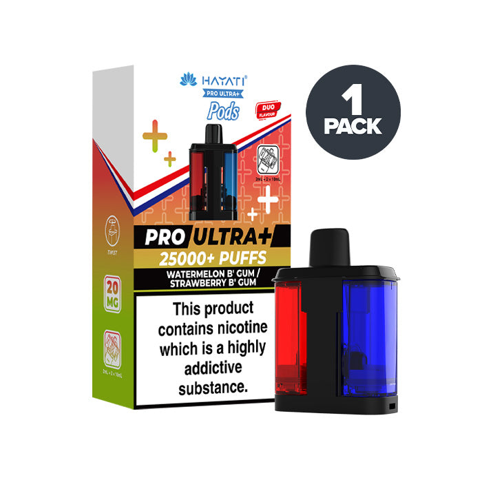 Watermelon B'Gum/Strawberry B' Gum Hayati Pro Ultra Plus Prefilled Pod and Box