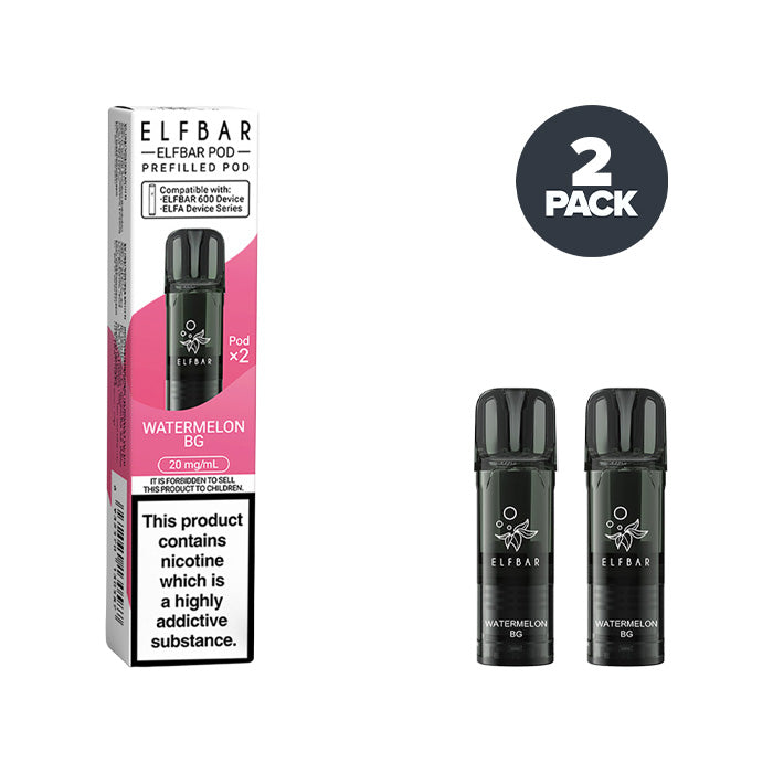 Two Watermelon BG Elf Bar 600 Prefilled Pods with Box