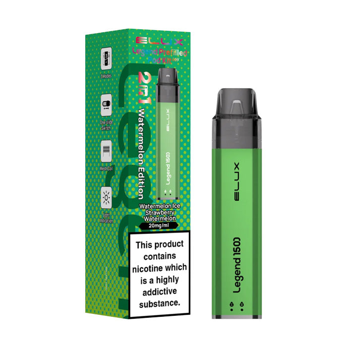 Watermelon Edition Elux Legend 1500 2 in 1 Prefilled Pod Vape Kit and Box