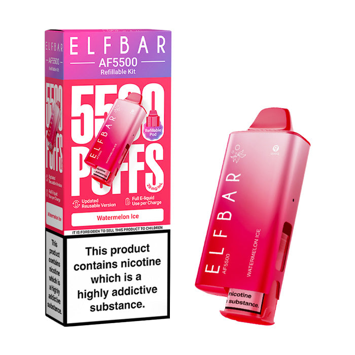 Watermelon Ice Elf Bar AF5500 Prefilled Pod Kit and Box