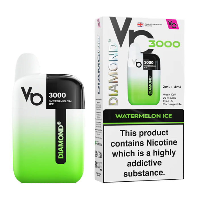 Watermelon Ice Vapes Bars Diamond 3000 Prefilled Vape Kit and Box