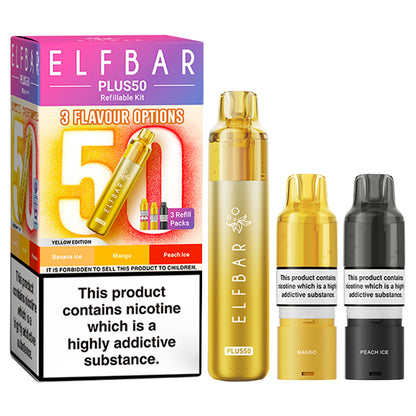 Yellow Edition Elf Bar Plus 50 Prefilled Pod Kit and Box