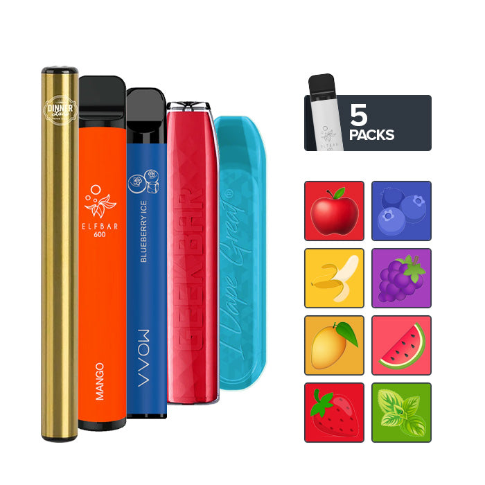Disposable Vape 5 Pack with 8 colour boxes