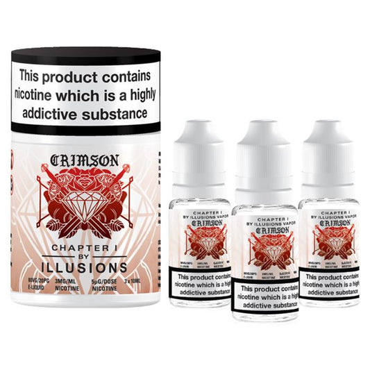 Illusions Vapor - Crimson E-Liquid box and bottles