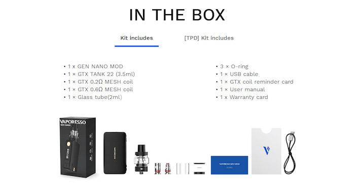 Vaporesso Gen Nano Vape Kit - Contents